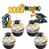 2026 Temporada de Graduación de Amazon Fiesta Ceremonia Repostería Pastel Decoración Banderín Pequeño de Papel con Purpurina Inserts