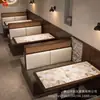Sofá modular en forma de arco semicircular personalizado y combinación de mesa y silla de losa de baldosas cerámicas para un restaurante de cocina de Hunan hecho a medida, local de hot pot y barbacoa