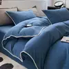 Juego de sábanas de cuatro piezas Clase A, algodón amigable con la piel, rayado bicolor, alto gramaje, sábana bajera con borde de concha, juego de ropa de cama para dormitorio estudiantil
