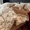 Juego de cuatro piezas estilo retro francés de algodón puro, engrosado, cepillado, sábana de cama de algodón puro, funda de edredón, ropa de cama, juego de tres piezas para dormitorio~