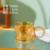 Taza de Vidrio, Sencilla y de Alta Gama, Taza con Asa de Perla, Calcomanía, Ámbar Colorido Souvenir al por Mayor