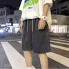 Shorts Jeans Masculino de Verão Reto Solto com Cintura Elástica, Shorts Casuais Lisos de Cor Sólida Estilo Vintage Baratos no Joelho para Exportação