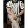 Verano nuevo suéter seda de hielo manga corta camisa POLO para hombre media cremallera camiseta a rayas marea comercio exterior transfronterizo mayoreo