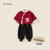 Conjunto de Roupa de Inverno para Meninos Bangxuan com Gola de Pelo Jaqueta Bordada e Calça Jogger Lisa Conjunto de Duas Peças para Crianças Pequenas