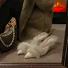 Zapatos de Tacón Alto Peludos con Punta Fina Estilo Francés para Mujer, Nuevo Modelo Primavera/Verano 2025, Elegante Estilo Socialité, Mules Abiertos para Usar al Aire Libre