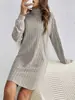 Vestido de punto de manga larga liso de cuello alto, moda casual para mujer, nuevo de otoño e invierno, sitio web independiente transfronterizo europeo y americano 2024