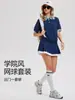 Traje Deportivo Caijue para Tenis para Mujer, Falda Plisada con Cuello Polo Rayado con Pantalones Cortos de Seguridad Antiexposición para Bádminton y Golf