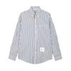 Camisa Masculina TB JL com Listras Pretas e Brancas, Gola com Tira, Tecido de Seda Gelada, Tendência, Manga Longa, Camisa Social Masculina