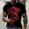 Camiseta casual de manga corta para hombre con estampado digital 3D de patrón de dragón, nueva camiseta top de ropa para hombre transfronteriza para comercio exterior