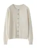 Cardigã clássico e versátil 100% cashmere para mulheres, com botões de madrepérola, cor sólida, design simples e mangas compridas