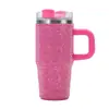 Taza de Coche Transfronteriza de 14oz Incrustada con Diamantes, Termo de Acero Inoxidable 304 con Asa, Taza de Hielo Portátil de Colores Tachonada con Pedrería, Personalizable