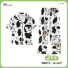 Pijama Infantil Estilo Coreano para Mujer de Manga Corta Imitación Algodón Conjunto de Ropa para Casa Caricatura Cárdigan Pantalones Cortos Pijama de Verano para Niños