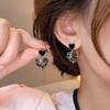 Pendientes de Corazón de Diamantes de Imitación de Lujo Negros Aguja Plateada Moda Trendy Elegantes Pendientes Colgantes de Corazón de Melocotón para Mujer Pendientes Clásicos de Alta Gama