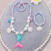 Colar infantil Sereia Cauda Meninas Pérola Colar Pulseira Anel Brincos Set Meninas Acessórios Do Bebê Atacado