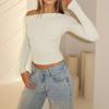 Comércio Exterior 2025 Tops Femininos Amazon Transfronteiriços, Camiseta Elegante Sexy Slim-Fit Assimétrica de Manga Comprida para Mulheres