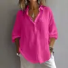 Camisas de Color Sólido para Mujer Transfronterizas, Tops Casuales de Manga Larga con Cuello, Estilos de Botones para el Uso Diario en Primavera y Verano