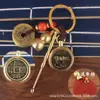 Llavero Zodiacal de Latón Cadena Decorativa Giratoria Juego de Cuatro Piezas con Cuerda de Nube Auspiciosa Vintage de Cinabrio y Monedas de los Cinco Emperadores para la Buena Fortuna