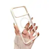 Adequado para Apple 18Promax Macaron Transparente Magnético Capa de Celular Iphone16 Anti-Queda Buraco Grande 14 Capa Protetora