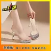 Sandalias de Suela Gruesa con Punta Abierta y Correas Transparentes, Sandalias de Tacón Alto Versátiles para Deslizar, Super Hermosas de Estilo Francés con Pedrería Plateada