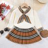 Otoño Nuevo Conjunto de Vestido Suéter para Niñas Estilo Coreano Estilo Occidental Tesoro para Niñas Ropa para Niños Suéter Estilo Academia Conjunto de Dos Piezas a Rayas