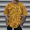 Estilo Europeu e Americano Moda de Rua Tendência de Rua Cool Estampa Digital 3D Brilhante Gola Redonda Manga Curta Camiseta