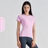 Top de Yoga Delgado Sin Costuras para Mujer Sensación Desnuda Delgado Transpirable para Correr Deportes Fitness Manga Corta Cintura Ajustada Cuello Redondo Top de Yoga