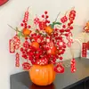 Fruta Roja Fruta de la Fortuna Caqui Ruyi Flor Artificial Flor Falsa Boda Decoración de Año Nuevo Sala de Estar Mesa de Comedor Adornos para Casa Nueva