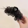 Elegante presilha de cabelo com pena em gaze bolha para mulheres, penteado semi-preso, adiciona volume à parte de trás da cabeça, presilha de tubarão, novo acessório de cabelo 2026