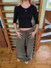 Top minimalista Harajuku INS de cor sólida com corte justo, top sexy da moda para garotas com decote em V pequeno, roupas femininas