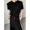 Camiseta Masculina de Verão Nova Estilo Streetwear Americano, Manga Curta, Ombreira Removível Pesada, com Toque Premium e Mangas Três Quartos