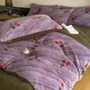 Manta con Estampado de Leopardo Maillard de Piel de Conejo Juego de Cuatro Piezas Invierno Engrosado Cálido Sábana Bajera y Funda de Edredón de Terciopelo de Leche Ropa de Cama