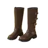 Botas largas de algodón forradas de felpa marrón para mujer, nueva colección otoño/invierno 2026, populares botas de montar estilo retro, botas de vaquero western