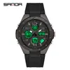 Reloj Estudiante Sanda Pantalla Dual Multifuncional Despertador 2 Zonas Horarias Moda Tendencia Reloj Electrónico Resistente al Agua Luminoso Reloj de Pulsera para Hombres Mujeres