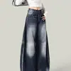 Jeans de mujer para primavera y otoño, estilo retro americano, de cintura alta, lavado degradado, desgastados, estampado de gato, fluidos, pierna recta, pierna ancha