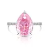Anillo de Flor de Hielo de Piedra Preciosa de Color Más Vendido en Tiktok, Anillo Grande de Diamante de Alto Carbono con Corte de Flor de Hielo en Forma de Pera para Mujer, Venta en Vivo Una Pieza
