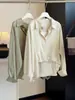 Diseño único y elegante, camisa de encaje sintético con retazos y cuello vuelto para mujer, nuevo modelo de otoño, frontal corto y trasero largo, blusa elegante