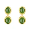 Pendientes Sencillos Kabasi de Plata S925 Incrustados con Jade Hetian "Jade", Estilo Retro Chino, en Stock al por Mayor