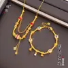 Collar y pulsera de cubo de azúcar con forma de cintura pequeña, con incrustaciones de diamantes, chapado en oro de 24 quilates, resistente al color, inspirado en la dopamina; cadena de clavícula de borla lujosa y de alta gama