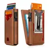 Cartera tipo flip anti-robo con bloqueo RFID y tarjetero de metal magnético fuerte, Cartera multifuncional portátil de cuero genuino para hombre