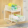 Cesta de Estante de Almacenamiento Extraíble para Fregadero Estante de Gabinete Cocina Cajón para Platos Gabinete de Cocina en Capas Estante de Almacenamiento para Especias