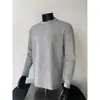 Camiseta masculina de manga longa patchwork estilo americano, camada base gola redonda, top branco vintage de outono para o dia a dia