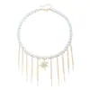 Joia Cruzada Europeia e Americana, Colar de Pérola Imitação Estrela Cravejada de Diamantes para Mulheres, Franja Multicamadas, Gargantilha de Moda de Luxo Leve