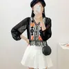 Ropa de punto calada de dos piezas falsas estilo bohemio para mujer, camisa de gasa de manga larga, camisa de verano protectora contra el sol, cárdigan de cuello en V, abrigo corto