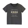 Top de Algodón Puro Cómodo para Niñas, Estilo Casual de Moda, Moda Americana, Más Vendido, Negro Lavado, Camiseta Vintage de Manga Corta