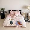 Juego de cuatro piezas de terciopelo de leche de alto peso bordado de conejo Invierno Cálido Terciopelo de doble cara Ropa de cama Engrosado Sábana Cubre edredón