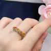 Anel Tesouro Amarelo Azul Natural Gema Grau 5A Tamanho 3*4mm Dureza Segunda Apenas ao Diamante Prata 925 Inlay de Precisão