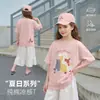 Camiseta de Algodão Puro Dupla Camada de Verão para Meninas, Camisa Infantil Divertida Digital de Manga Curta, Camisa Confortável e Respirável com Gola Redonda para Crianças Maiores