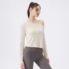 Shu Xi Tian Si Roupa de Yoga Solta Ombro a Ombro para Mulheres Top de Yoga Manga Longa Casual Manga Sino Roupa Esportiva Fitness Camiseta