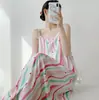 Camisón holgado de algodón y seda con estampado para mujer, ropa de casa, informal, sexy, vestido largo, falda, pijama, nuevo estilo de primavera