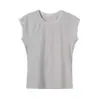 Ins Moda Europeia e Americana Transfronteiriça 2026 Nova Moda Estilosa Roupas Femininas Atacado Cor Sólida Simples para o Dia a Dia Gola Dupla Sem Mangas Camiseta